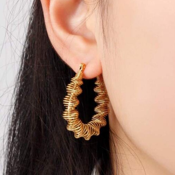 Zara Jewelry - New oval hoops Stainless Steel Metal Twisted Earrings Waterproof 18K PVD Plated